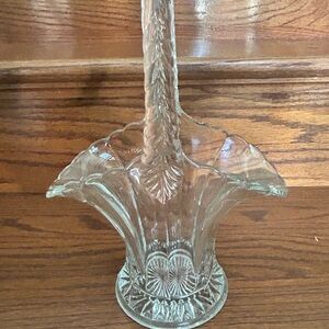 Vintage 1920-30s Duncan Miller Pressed Glass Bridal Basket Etched Flowers Clear